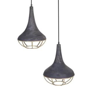 Lampe suspendue en bois de manguier noir et laiton BAGMATI - Installation Facile