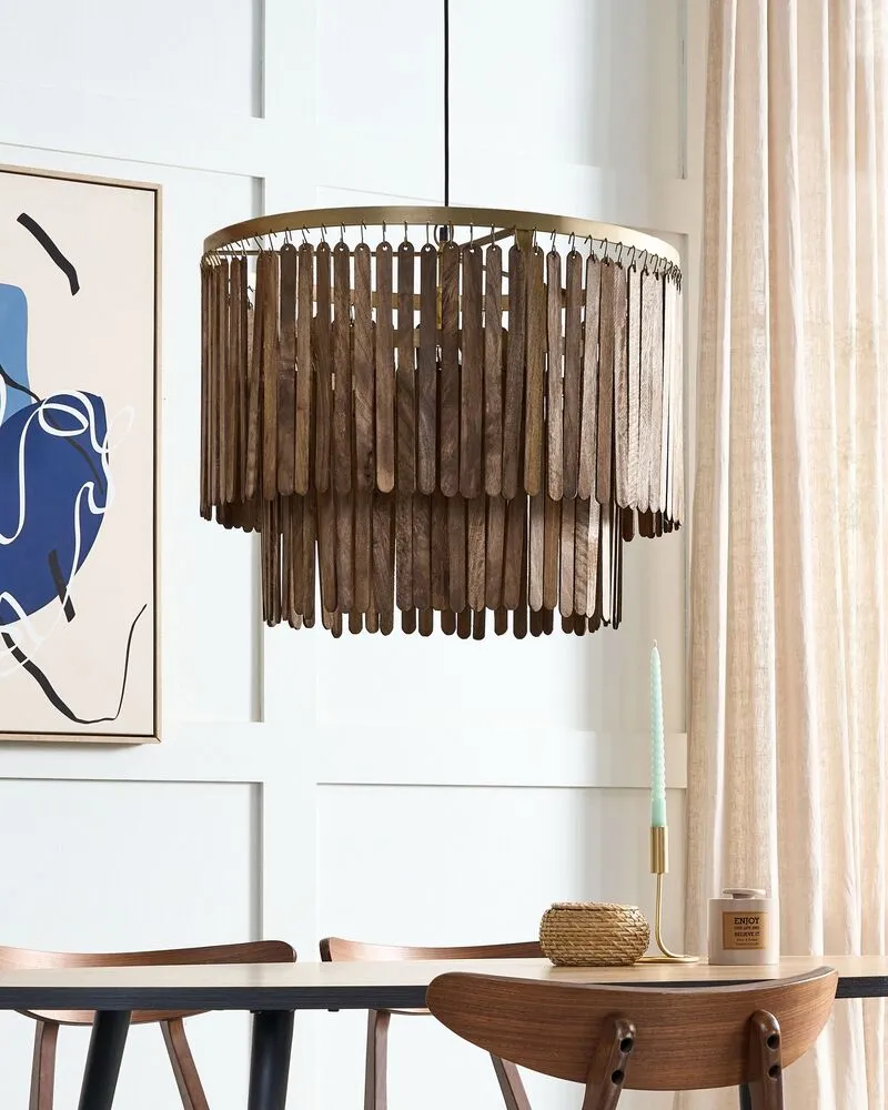 Lampe suspendue en bois de manguier obscur KAVERI