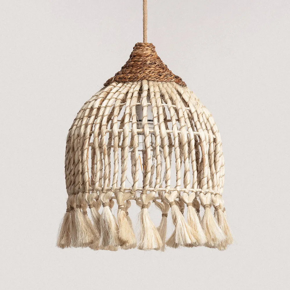 Lampe suspendue Kempo Buki ILUZZIA en rotin et fibres de ramie en acrylique dépoli