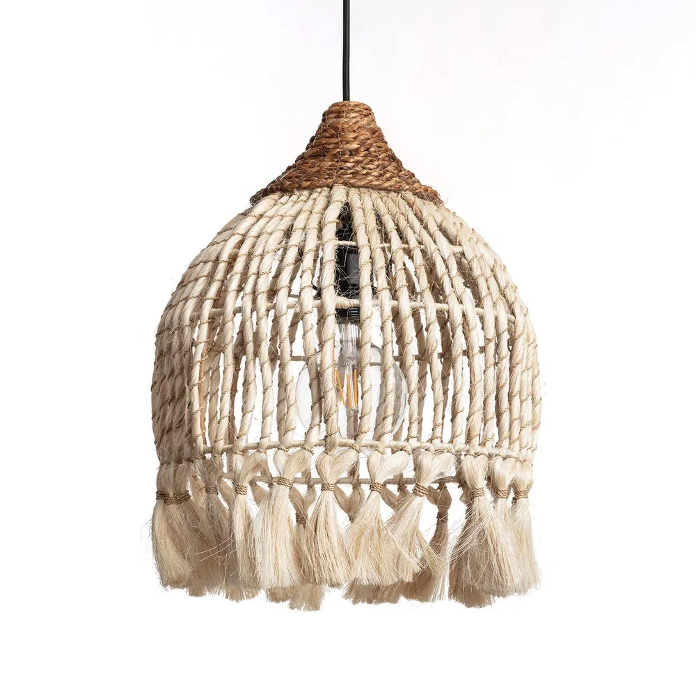 Lampe suspendue Kempo Buki ILUZZIA en rotin et fibres de ramie en acrylique dépoli