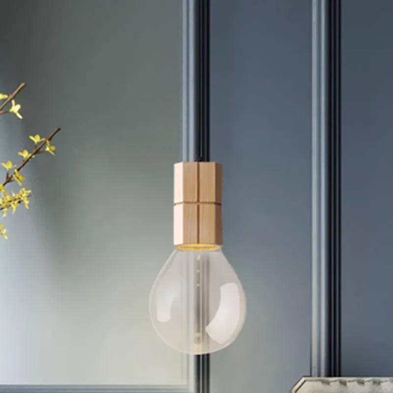 Lampe suspendue au plafond à ampoule exposée, tendance, en verre transparent, 1 tête, Kit de lampe suspendue en bois, lumi...
