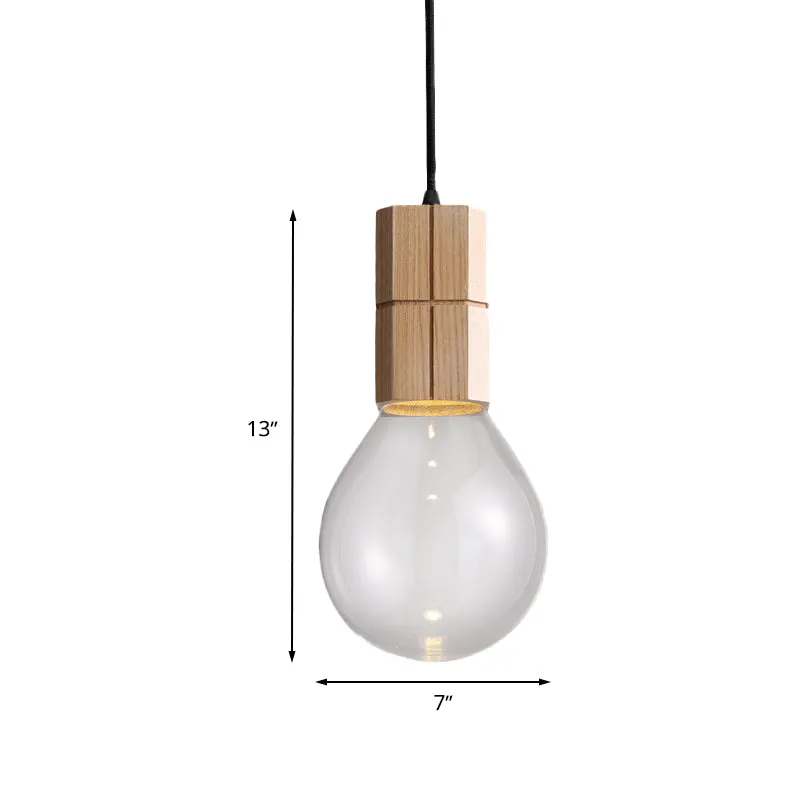 Lampe suspendue au plafond à ampoule exposée, tendance, en verre transparent, 1 tête, Kit de lampe suspendue en bois, lumi...