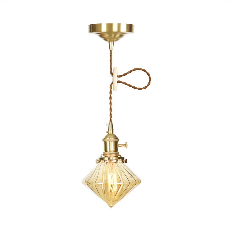 Lampe suspendue Vieux en verre nervuré ambre, plafonnier réglable à une lumière | Garantie 2 Ans