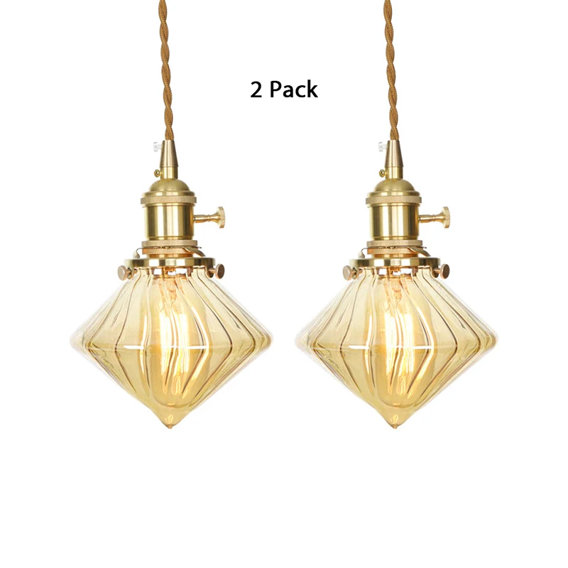 Lampe suspendue Vieux en verre nervuré ambre, plafonnier réglable à une lumière | Garantie 2 Ans