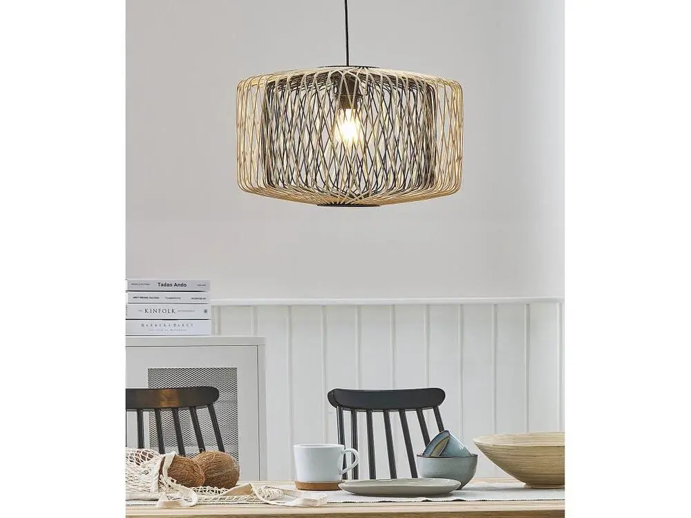Lampe suspension en bambou manifeste et métal noir JAVARI