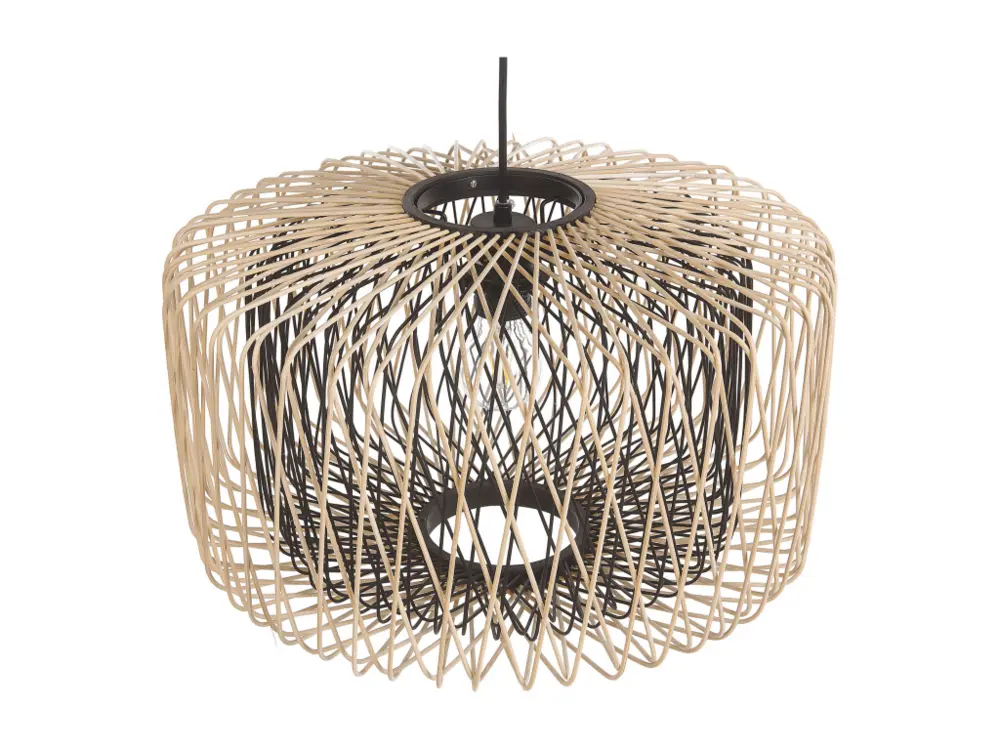 Lampe suspension en bambou manifeste et métal noir JAVARI