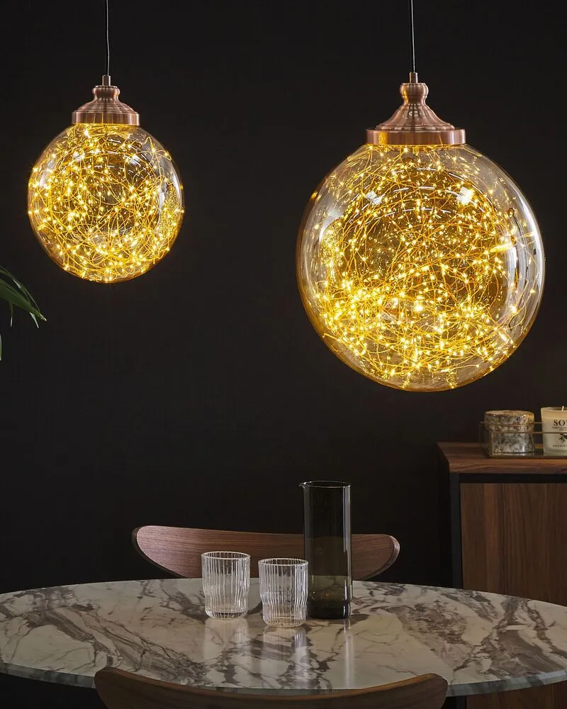 Lampe suspension boule cuivrée BENI petite IP44 pour salle de bain