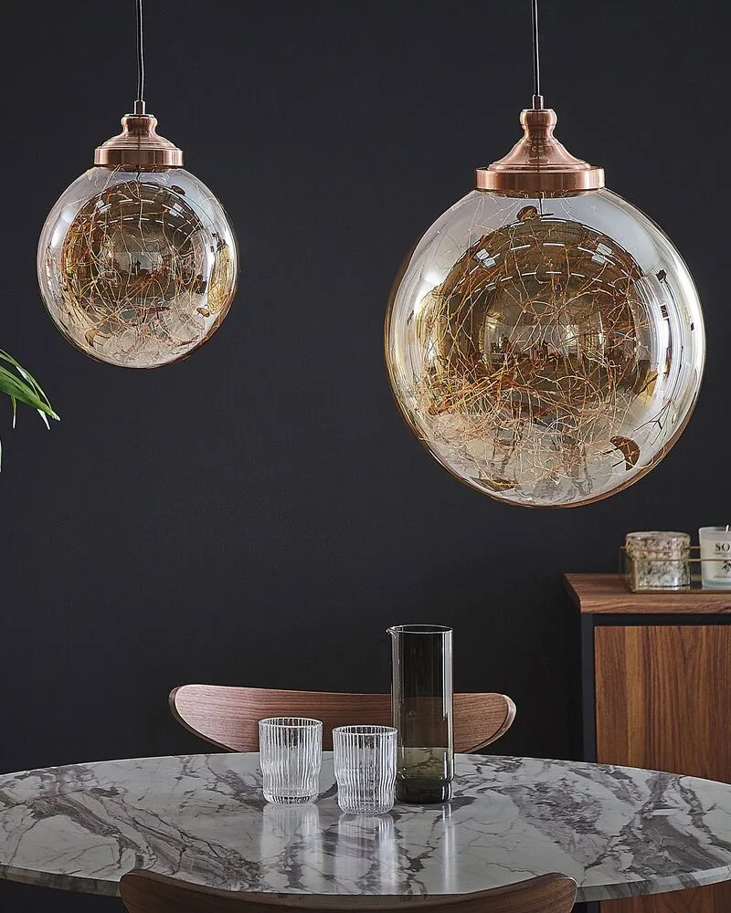 Lampe suspension boule cuivrée BENI petite IP44 pour salle de bain
