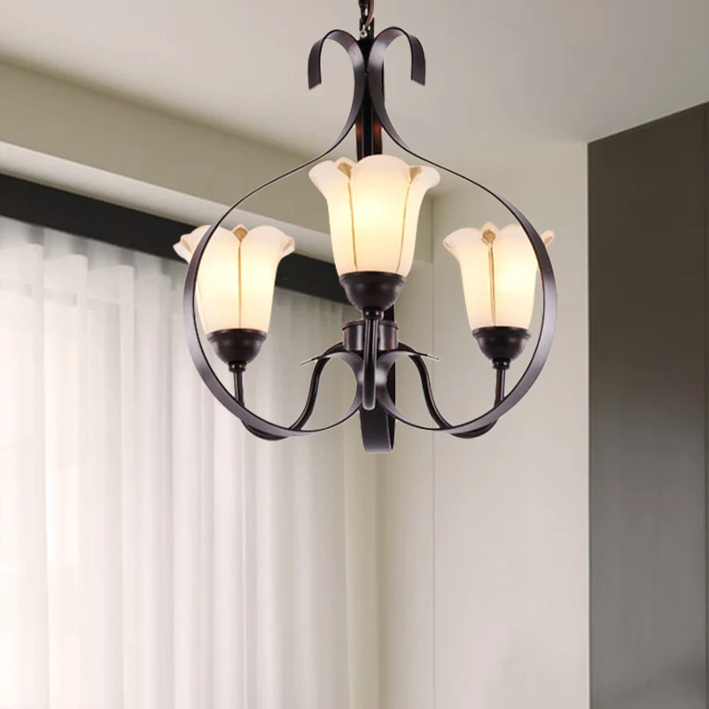 Lampe à Suspension florale pour salle à manger, verre de lait, 3/5/8 têtes, lustre de Style récent, luminaire en rouge et...