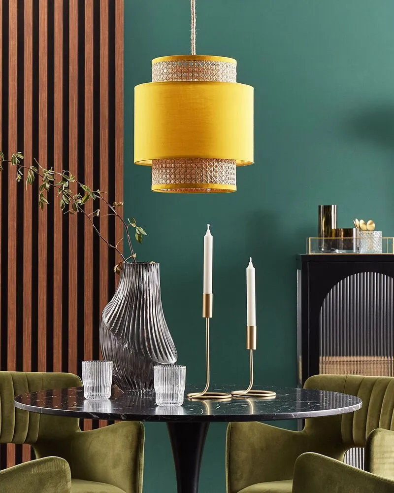Lampe suspension en rotin jaune et naturel BOERI avec LED intégrée non remplaçable