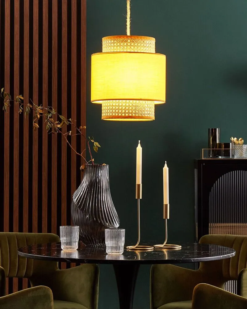 Lampe suspension en rotin jaune et naturel BOERI avec LED intégrée non remplaçable
