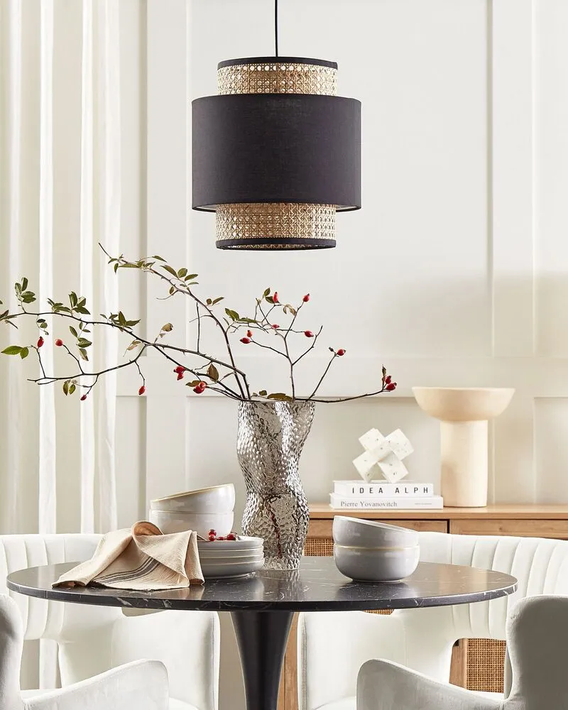 Lampe suspension en rotin noir et naturel BOERI à fixation clip