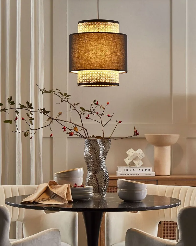 Lampe suspension en rotin noir et naturel BOERI à fixation clip