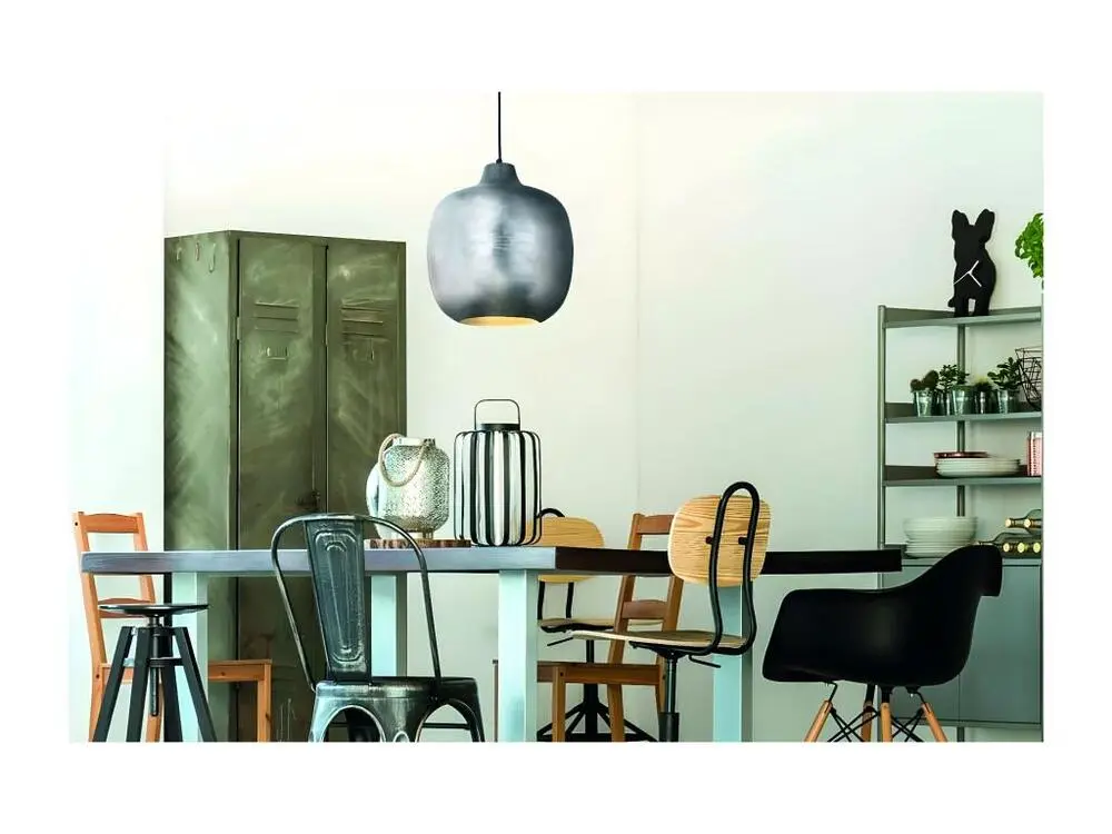 Lampe Suspension Rétro "Sawyer" 43cm Argent