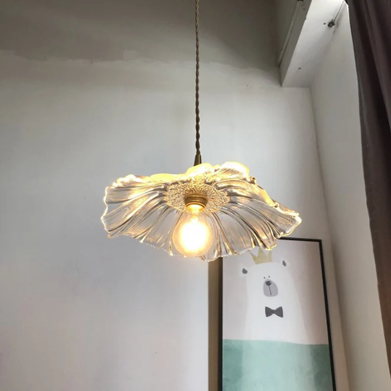 Lampe à suspension tendance en forme de fleur en verre violet/verre transparent, 1 lampe pour table à manger, luminaire su...