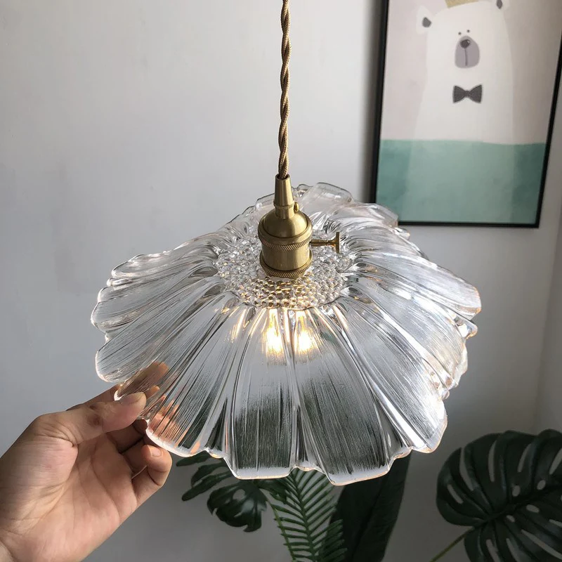 Lampe à suspension tendance en forme de fleur en verre violet/verre transparent, 1 lampe pour table à manger, luminaire su...