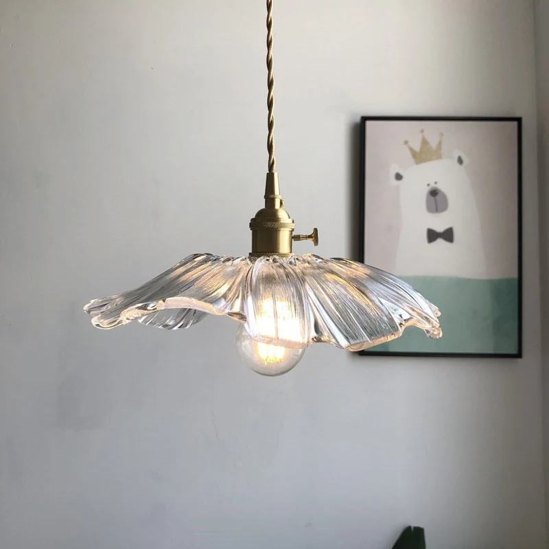 Lampe à suspension tendance en forme de fleur en verre violet/verre transparent, 1 lampe pour table à manger, luminaire su...
