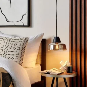 Lampe suspension en verre noir et doré TALPARO à fixation clip