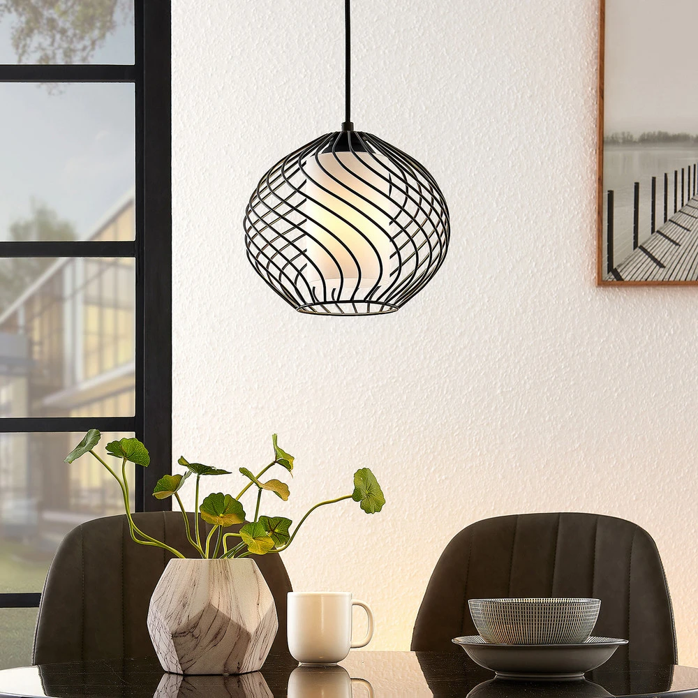 Lindby Cedrice Suspension en cage, à 1 lampe en acrylique dépoli
