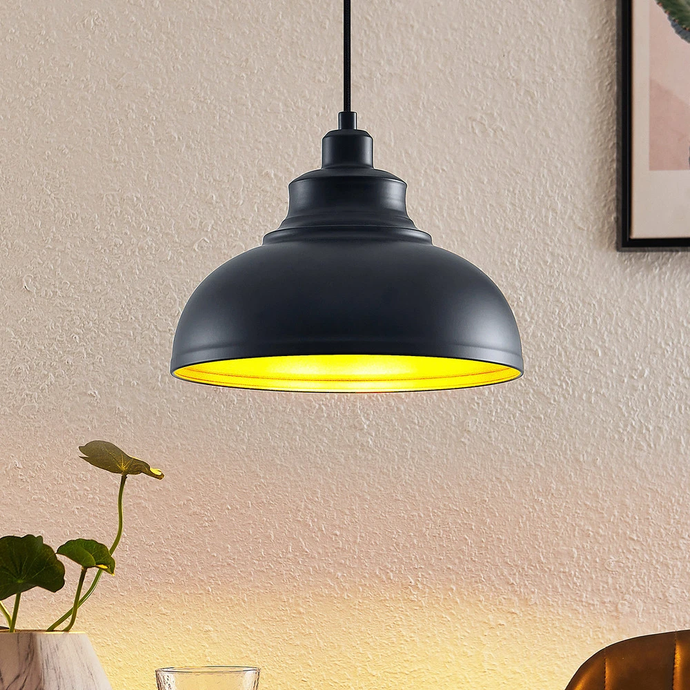 Lindby Emna suspension à une lampe, noir et or à fixation clip
