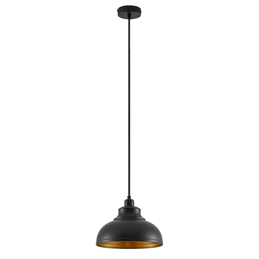 Lindby Emna suspension à une lampe, noir et or à fixation clip