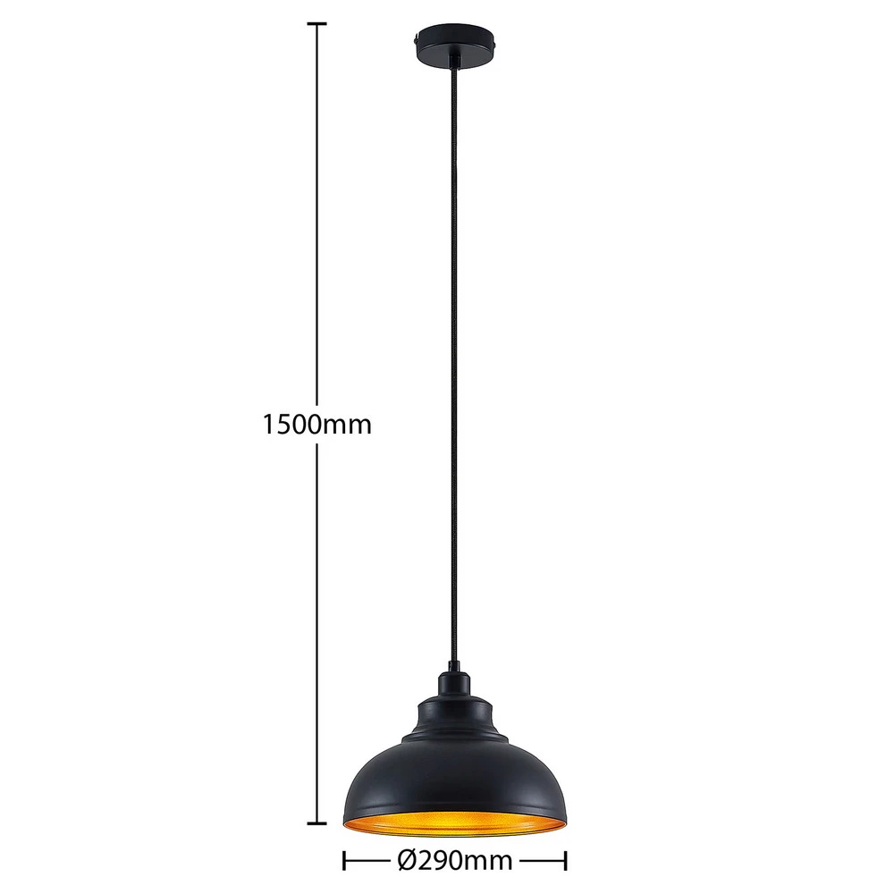 Lindby Emna suspension à une lampe, noir et or à fixation clip