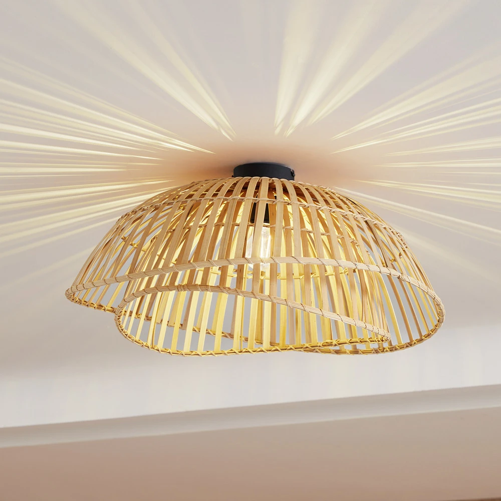 Lindby plafonnier Ilajus, Ø 62 cm, bambou naturel - Installation Facile
