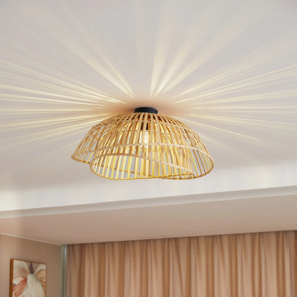 Lindby plafonnier Ilajus, Ø 62 cm, bambou naturel - Installation Facile