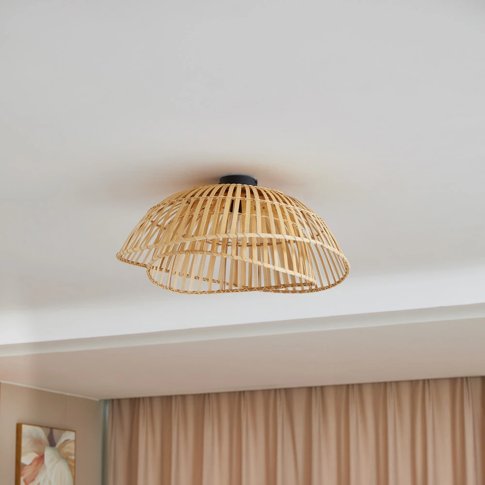 Lindby plafonnier Ilajus, Ø 62 cm, bambou naturel - Installation Facile