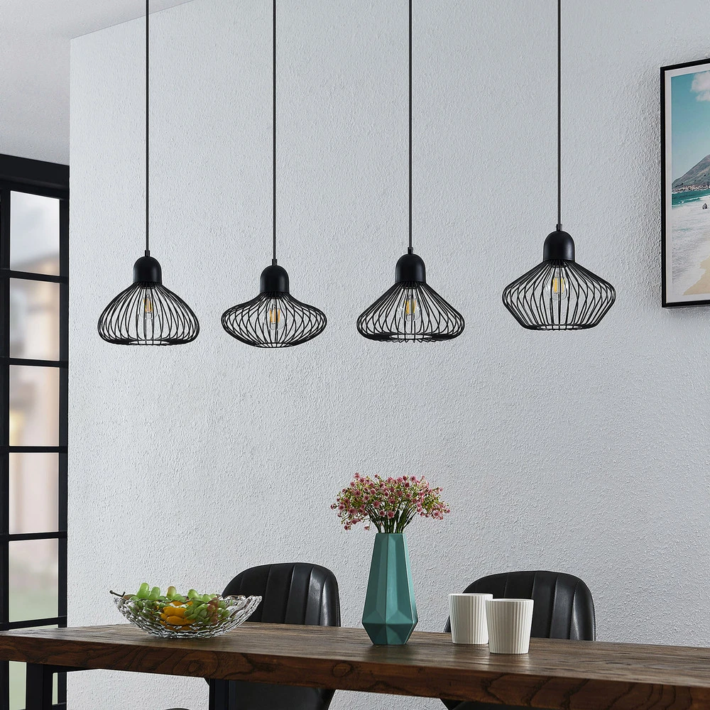Lindby Raelyn suspension à quatre lampes, noir pour plafonds suspendus