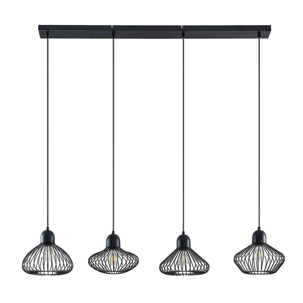 Lindby Raelyn suspension à quatre lampes, noir pour plafonds suspendus