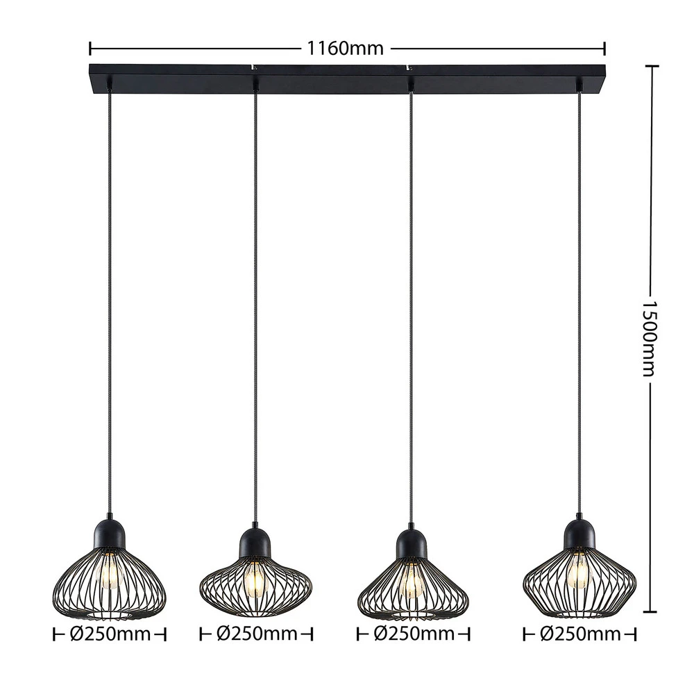 Lindby Raelyn suspension à quatre lampes, noir pour plafonds suspendus