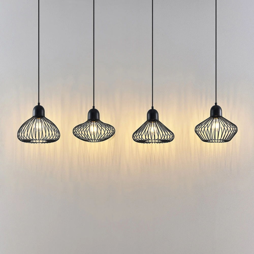 Lindby Raelyn suspension à quatre lampes, noir pour plafonds suspendus