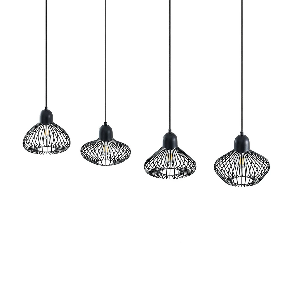 Lindby Raelyn suspension à quatre lampes, noir pour plafonds suspendus