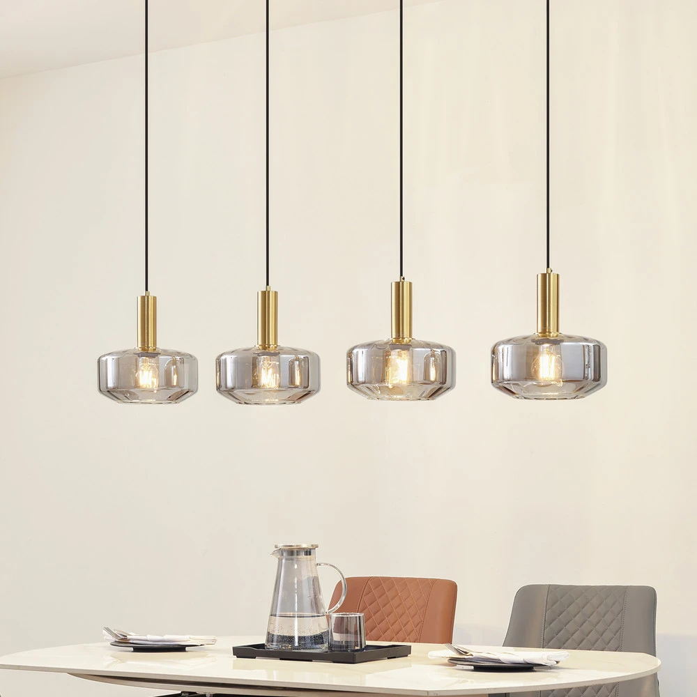 Lindby suspension Hildur, à 4 lampes, gris fumé, verre Sans outil d'installation