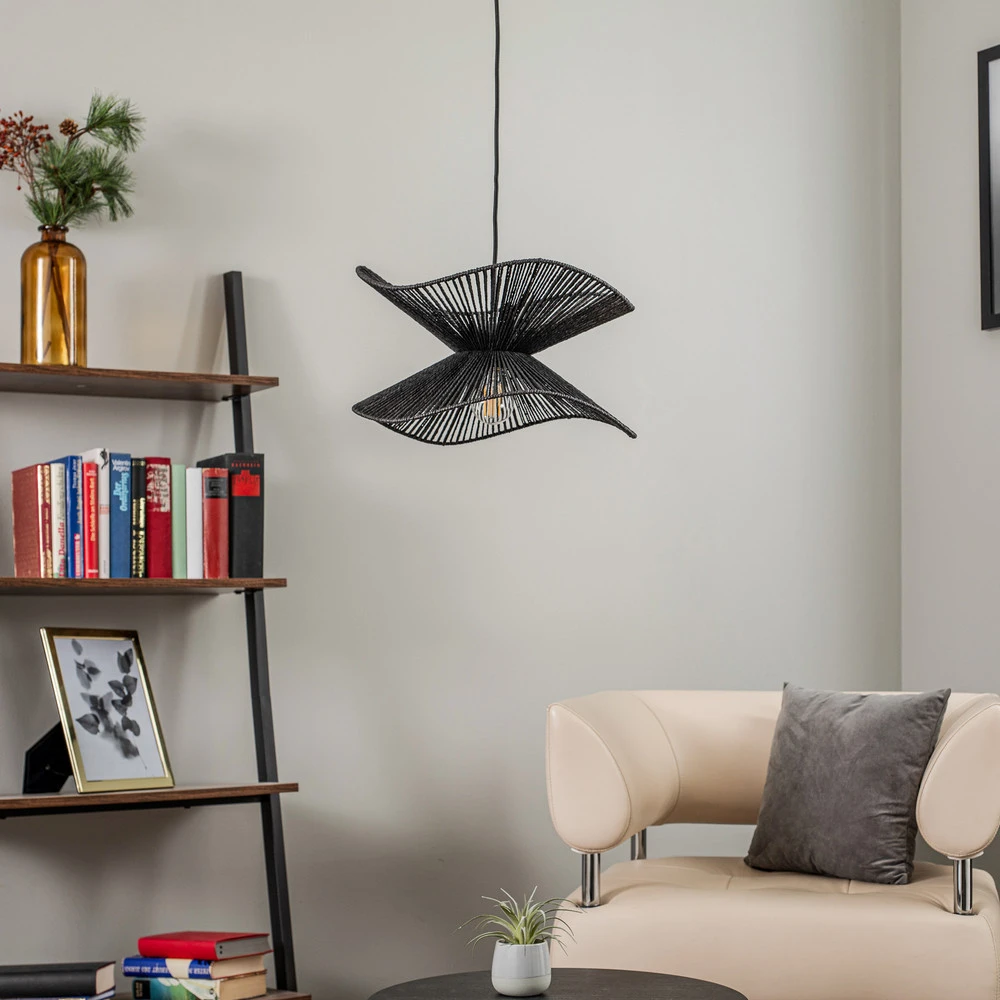 Lindby suspension Valdorin, noir, papier, Ø 40 cm, E27 à fixation clip