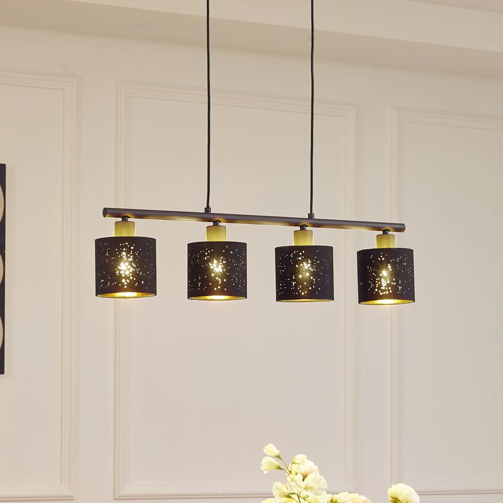 Lindby suspension Vasilia, 75 cm, noir/or, tissu | Garantie 2 Ans