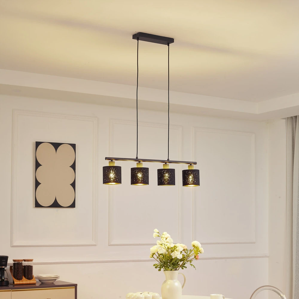 Lindby suspension Vasilia, 75 cm, noir/or, tissu | Garantie 2 Ans