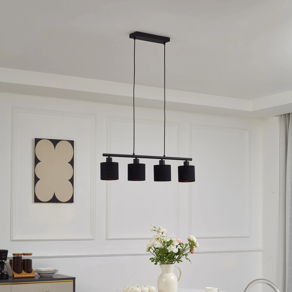 Lindby suspension Vasilia, 75 cm, noir/or, tissu | Garantie 2 Ans