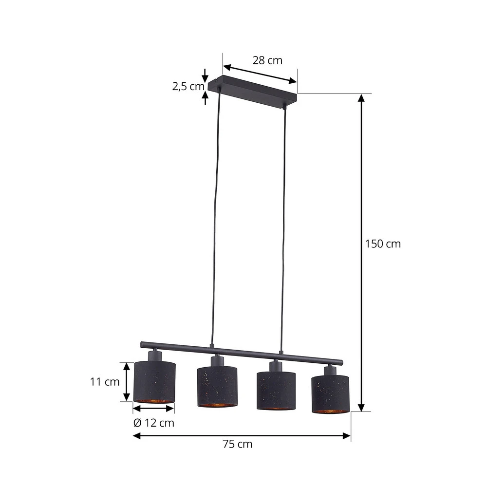 Lindby suspension Vasilia, 75 cm, noir/or, tissu | Garantie 2 Ans