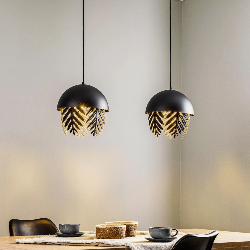 Lucande Aparas Suspension aspect feuille, à deux lampes Design minimaliste