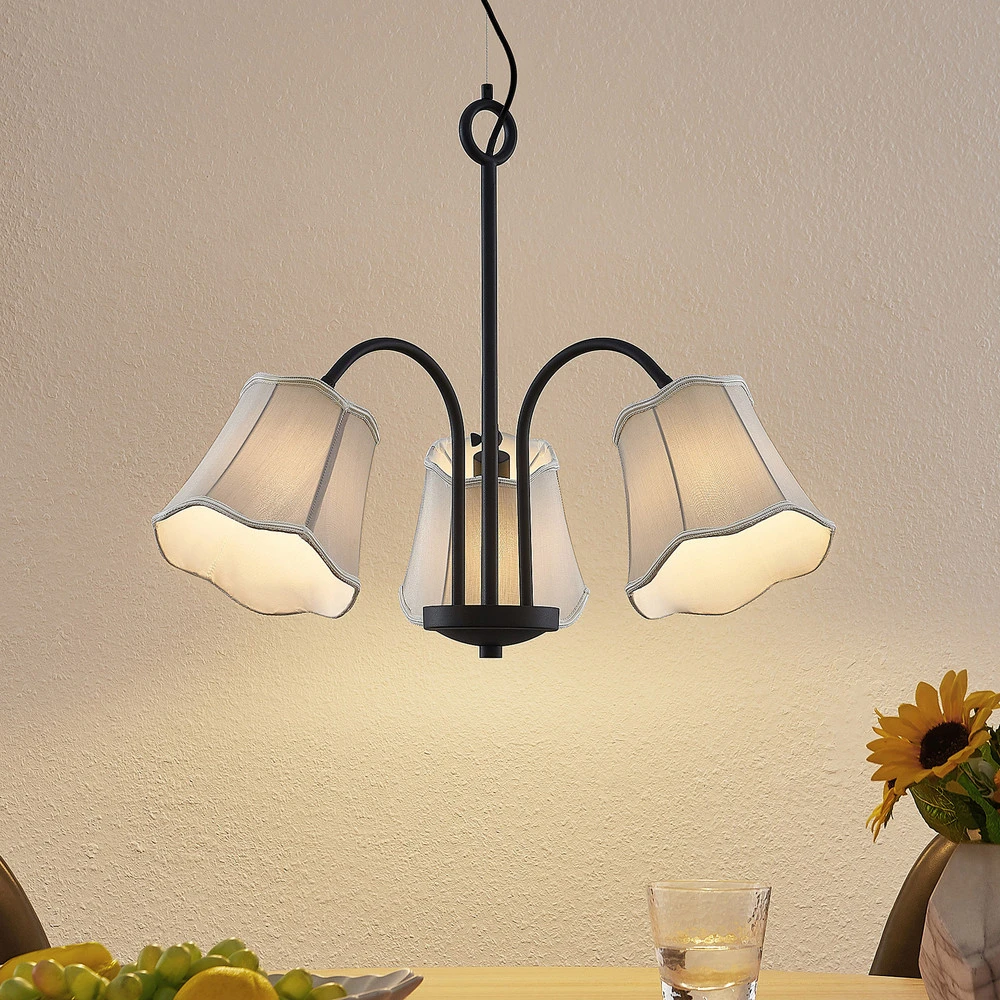 Lucande Binta suspension, à 3 lampes, gris argenté avec fixation réglable
