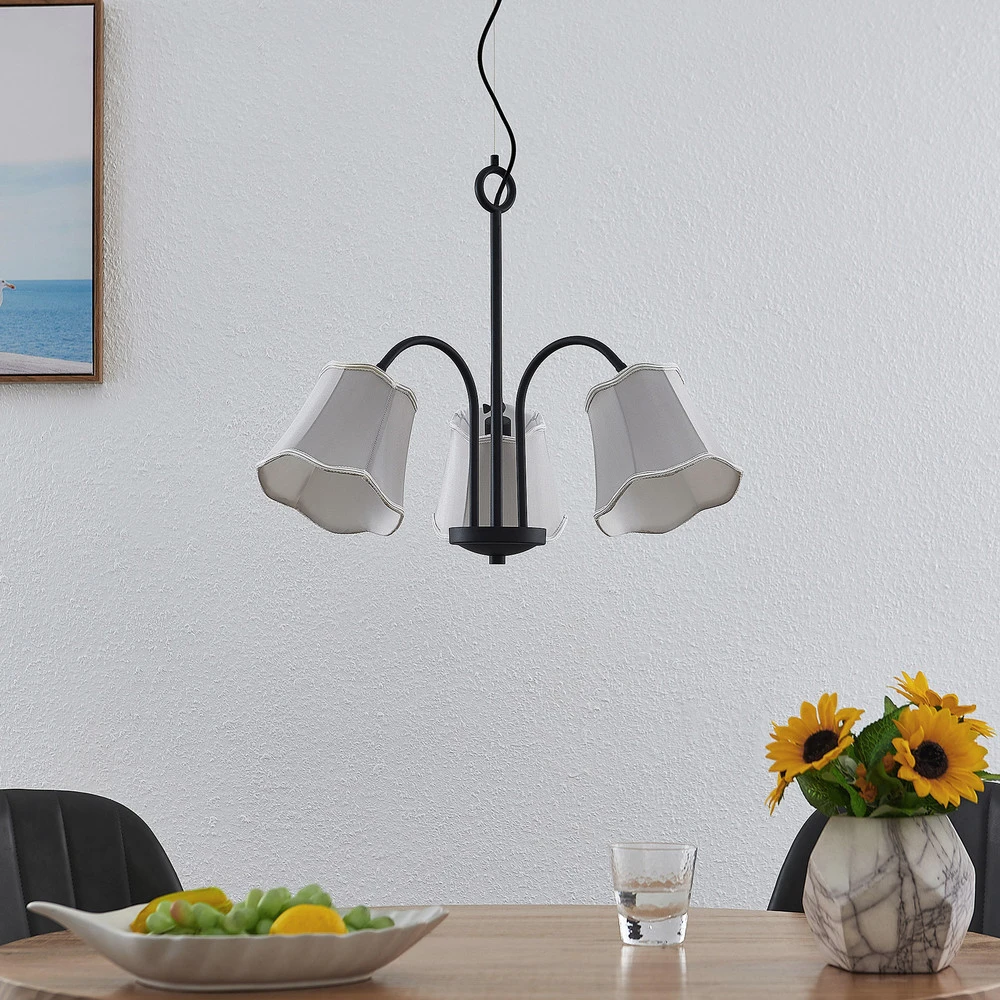 Lucande Binta suspension, à 3 lampes, gris argenté avec fixation réglable