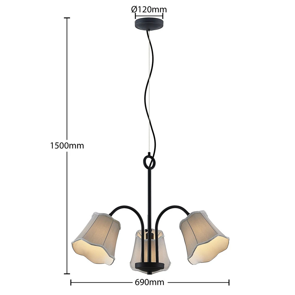 Lucande Binta suspension, à 3 lampes, gris argenté avec fixation réglable