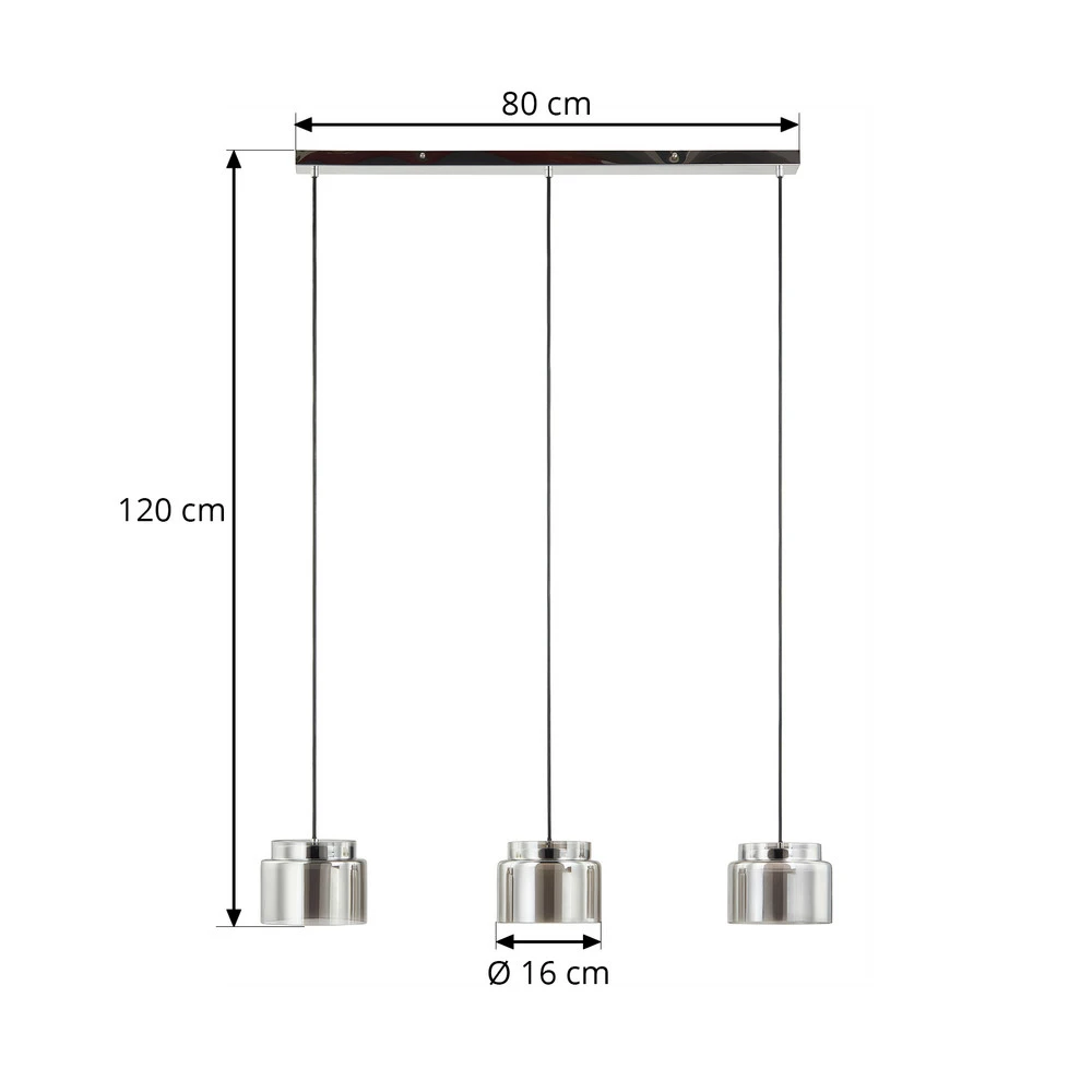 Lucande Diano suspension, gris fumée, à 3 lampes avec diffuseur opale