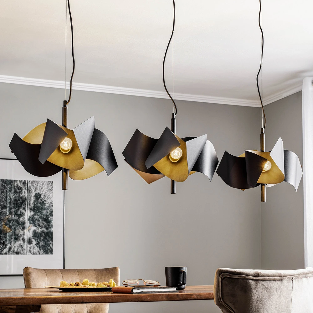 Lucande Imron suspension, à 3 lampes, noire avec diffuseur opale