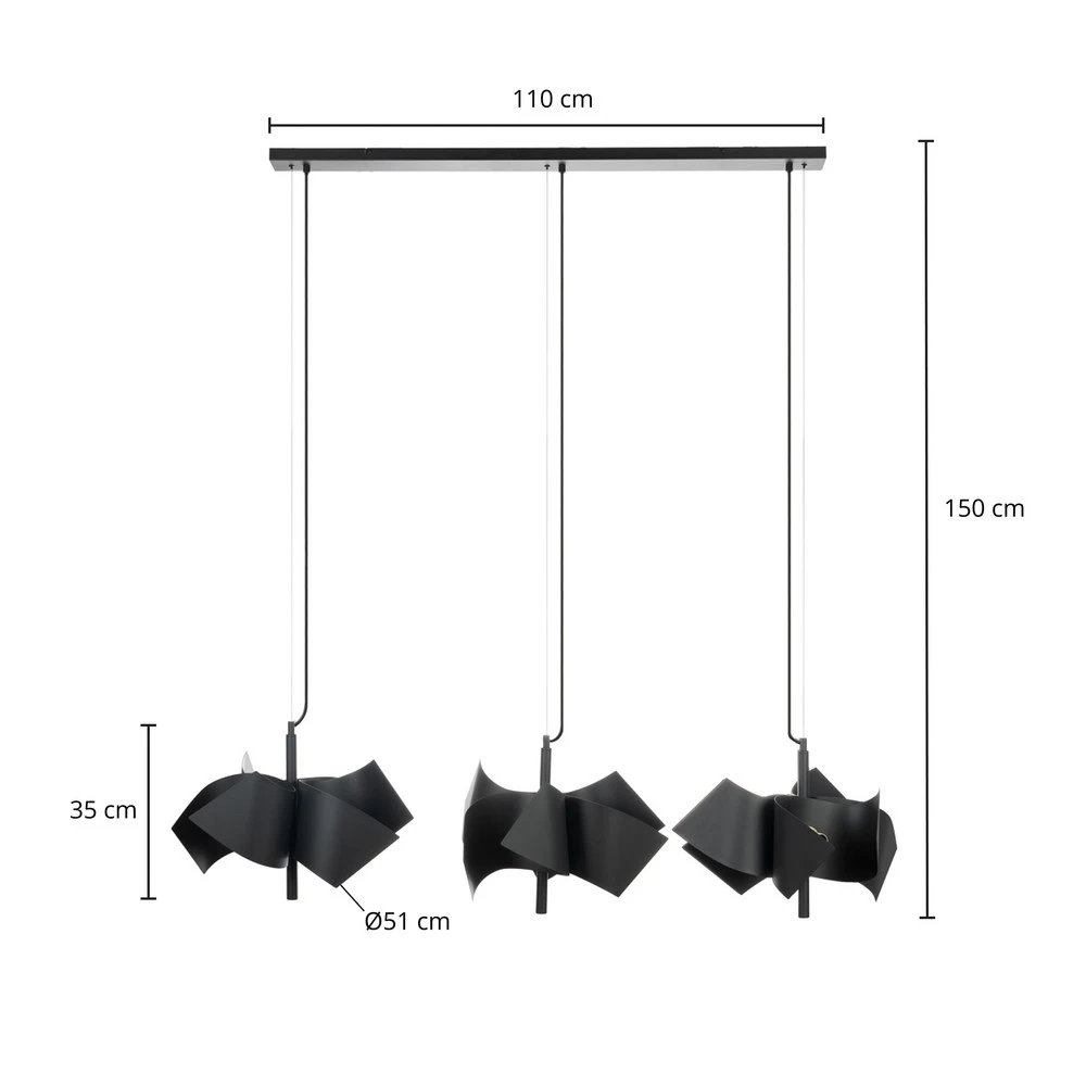Lucande Imron suspension, à 3 lampes, noire avec diffuseur opale