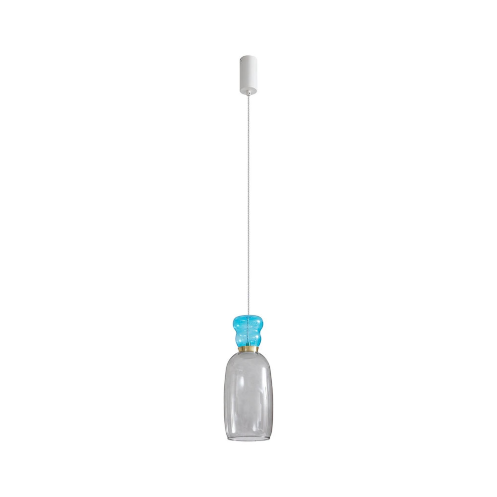 Lucande Suspension LED Fay, gris évident/bleu évident, verre, Ø 15 cm IP44 pour salle de bain