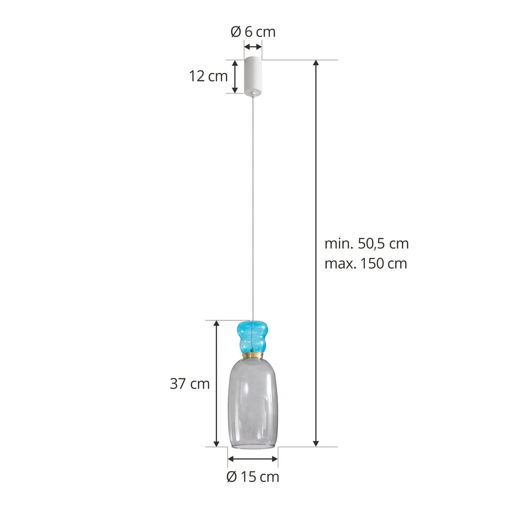 Lucande Suspension LED Fay, gris évident/bleu évident, verre, Ø 15 cm IP44 pour salle de bain