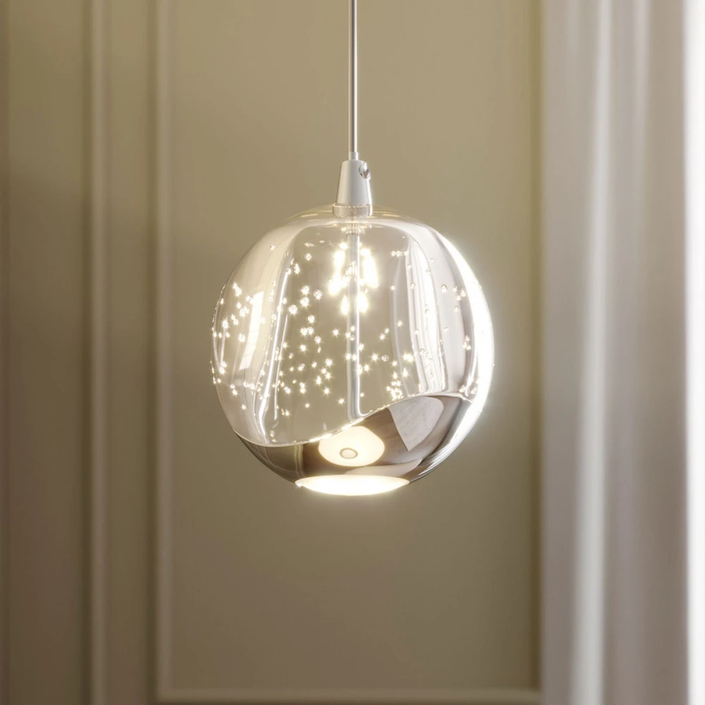 Lucande Suspension LED Hayley, Ø 9 cm, chromé, verre